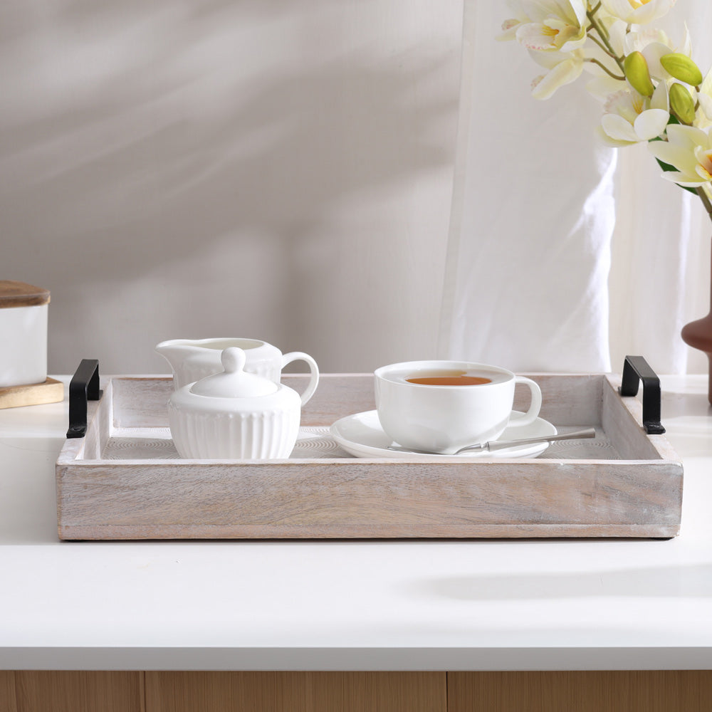 Sonar Carved Serving Tray Large - Aspen White