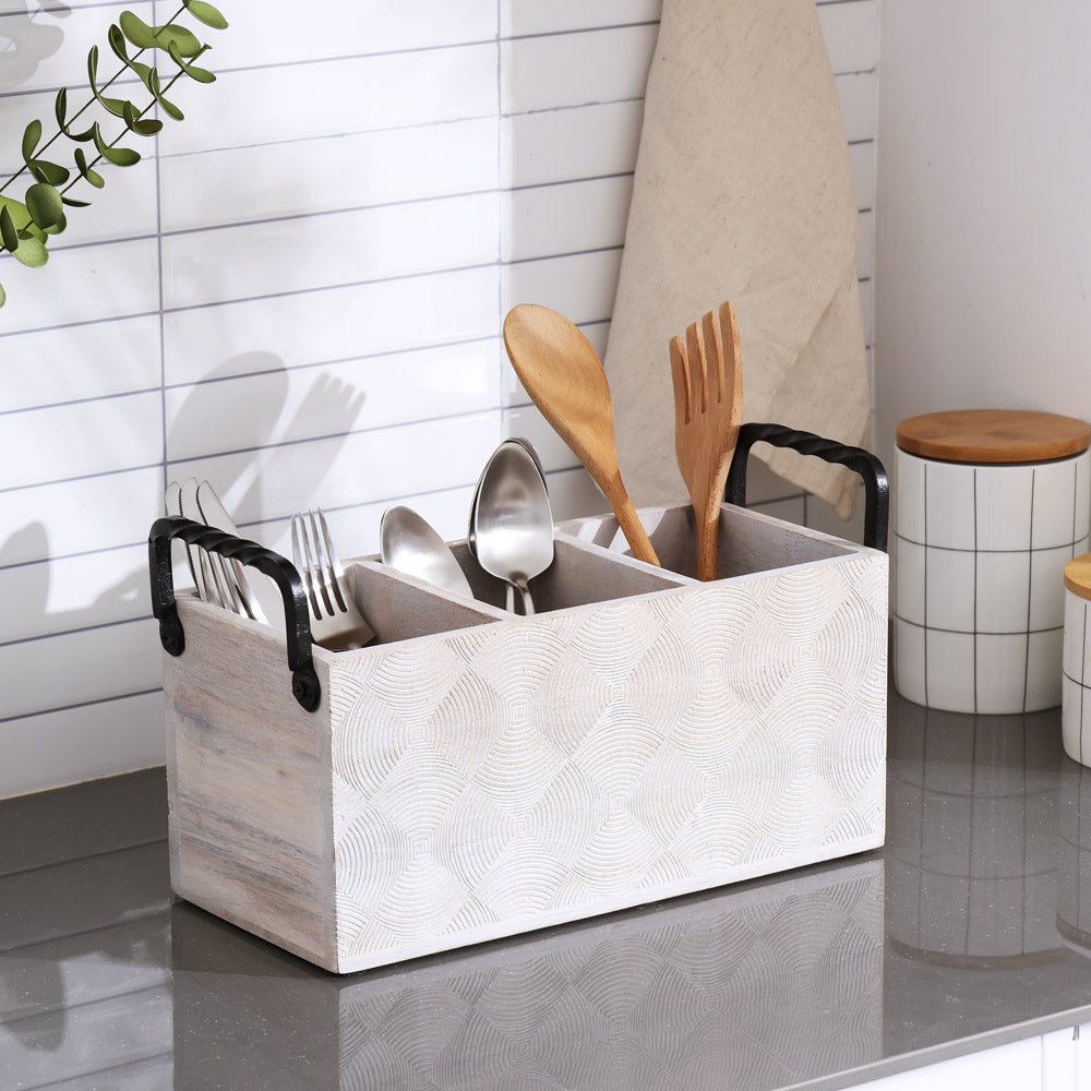 Sonar Rectangular Sectioned Caddy - Aspen White
