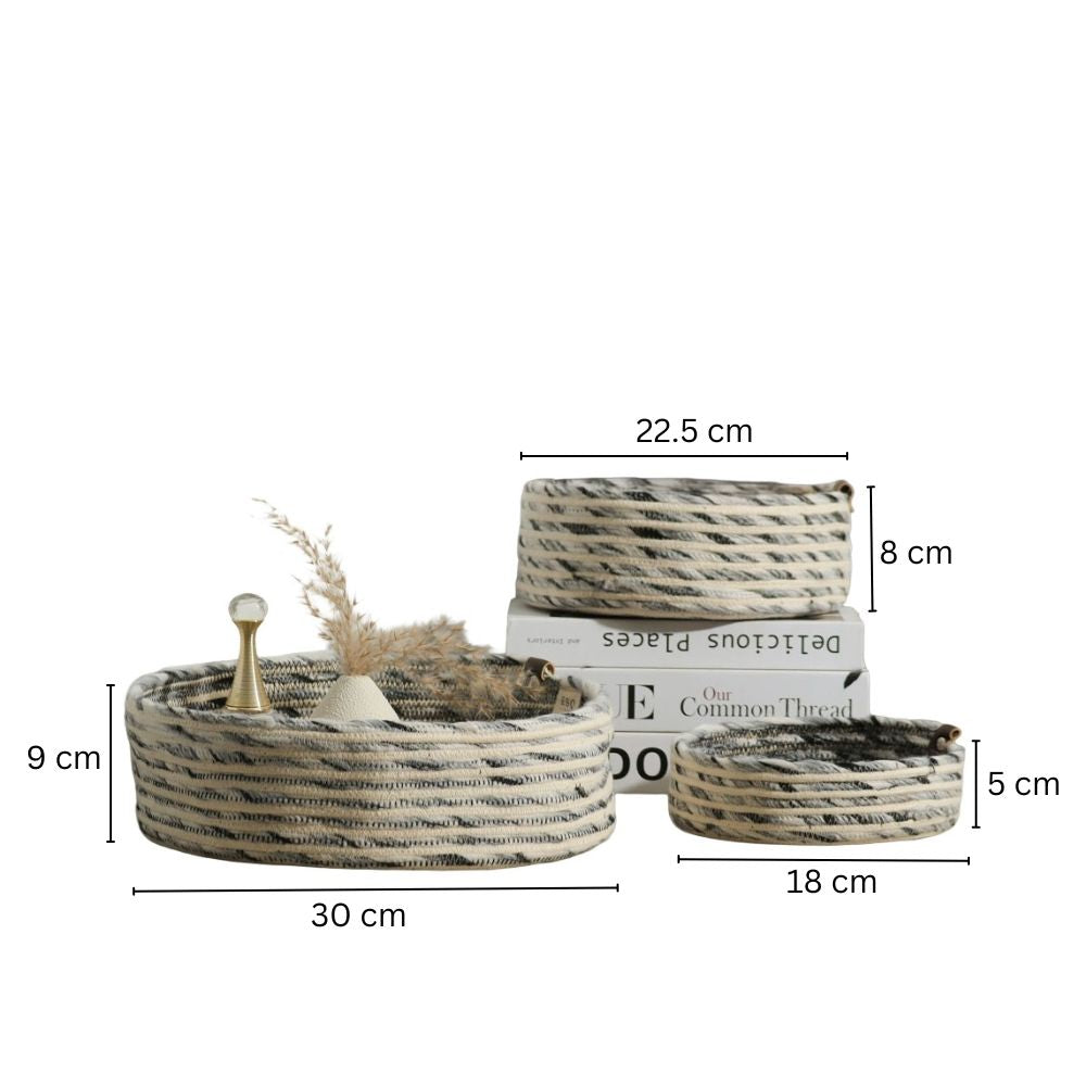 Sora Corded Storage Baskets, Set of 3 - Monochrome