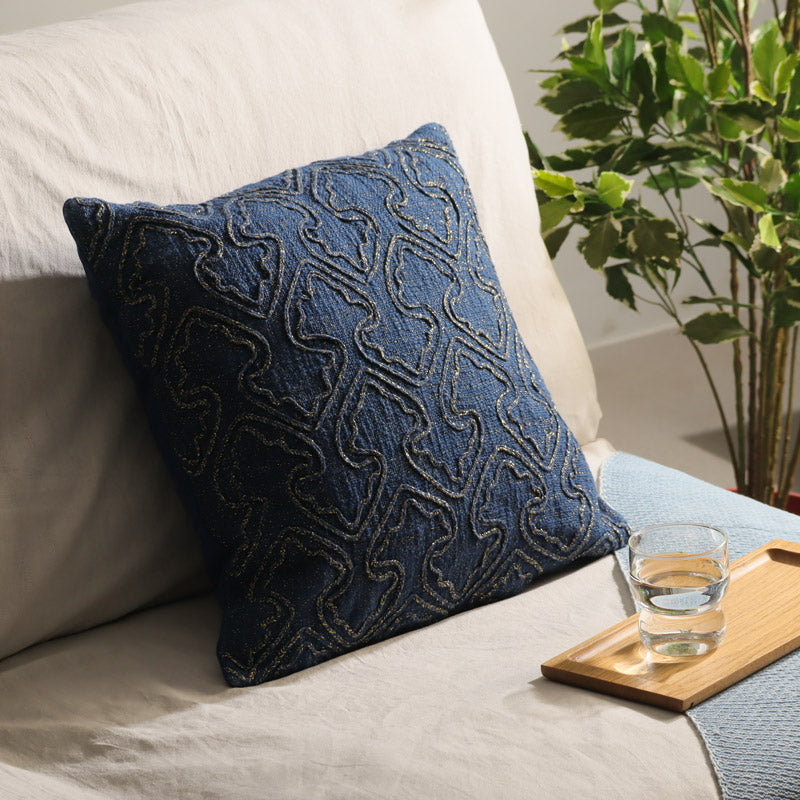 Spades Raised Embroidered Cushion Cover 45x45cm - Dark Blue