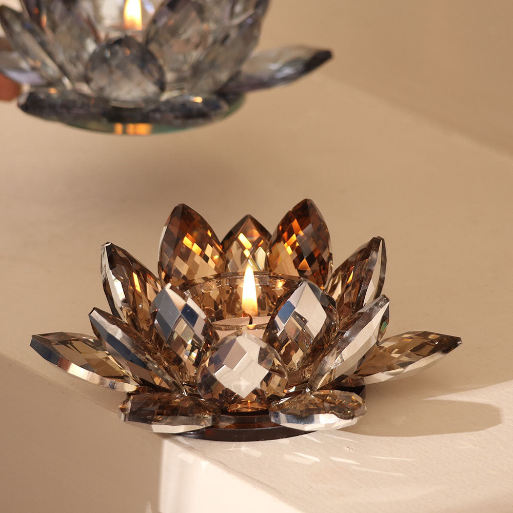 Sparkle Crystal Tealight Holder - Amber