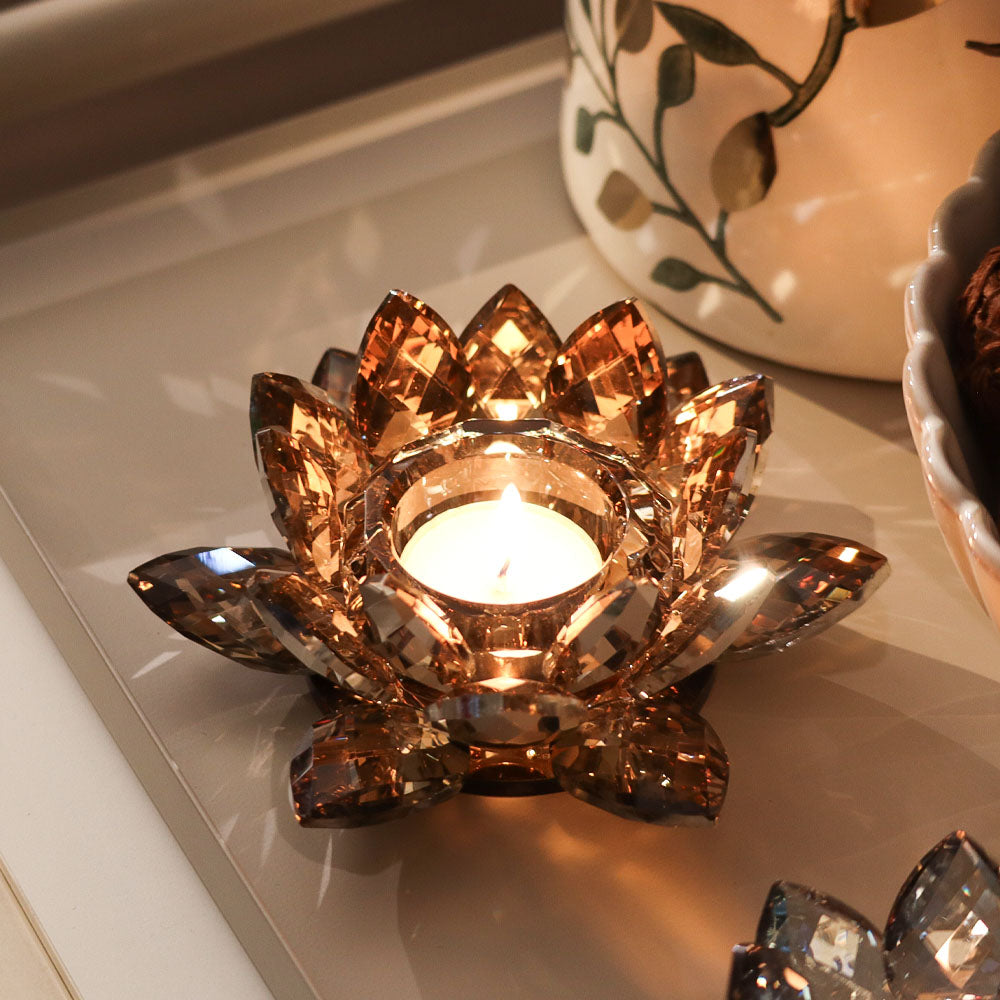 Sparkle Crystal Tealight Holder - Amber