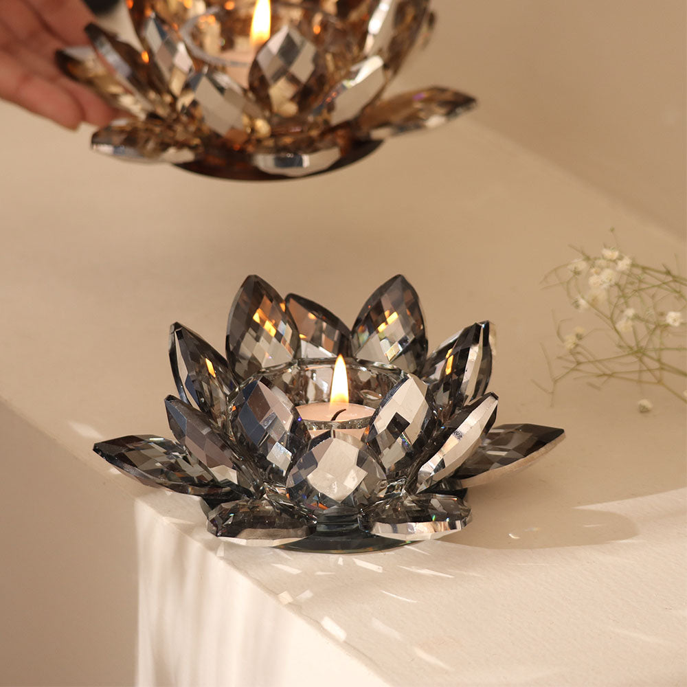 Sparkle Crystal Tealight Holder - Smoke