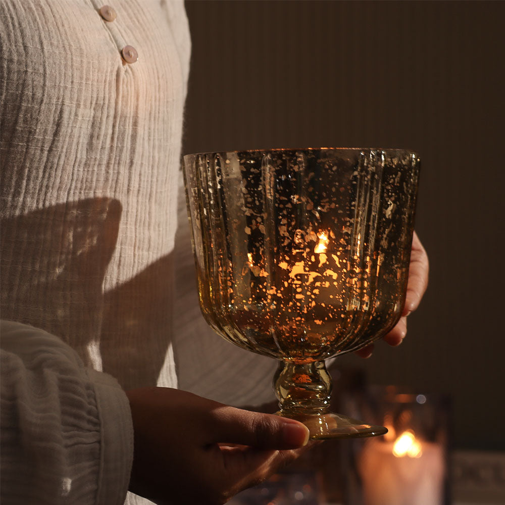 Sparkle Glass Lantern Hurricane Large - Tarnished Gold