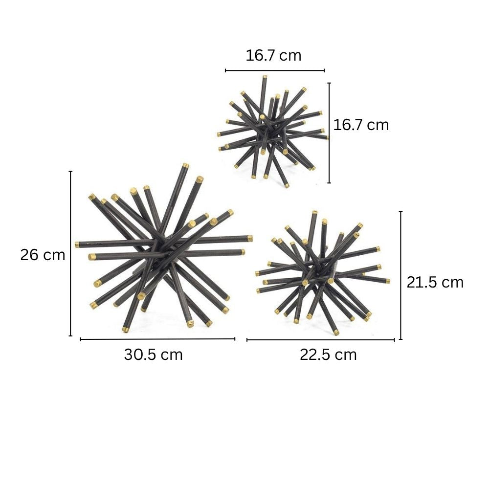 Spiked Decorative Sculptures, Set of 3 - Black Gold
