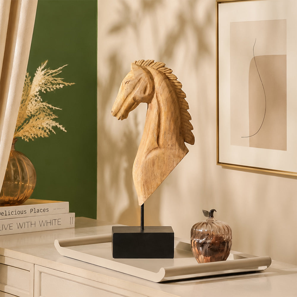 Spirit Horse Wooden Sculpture Large - Natural Black