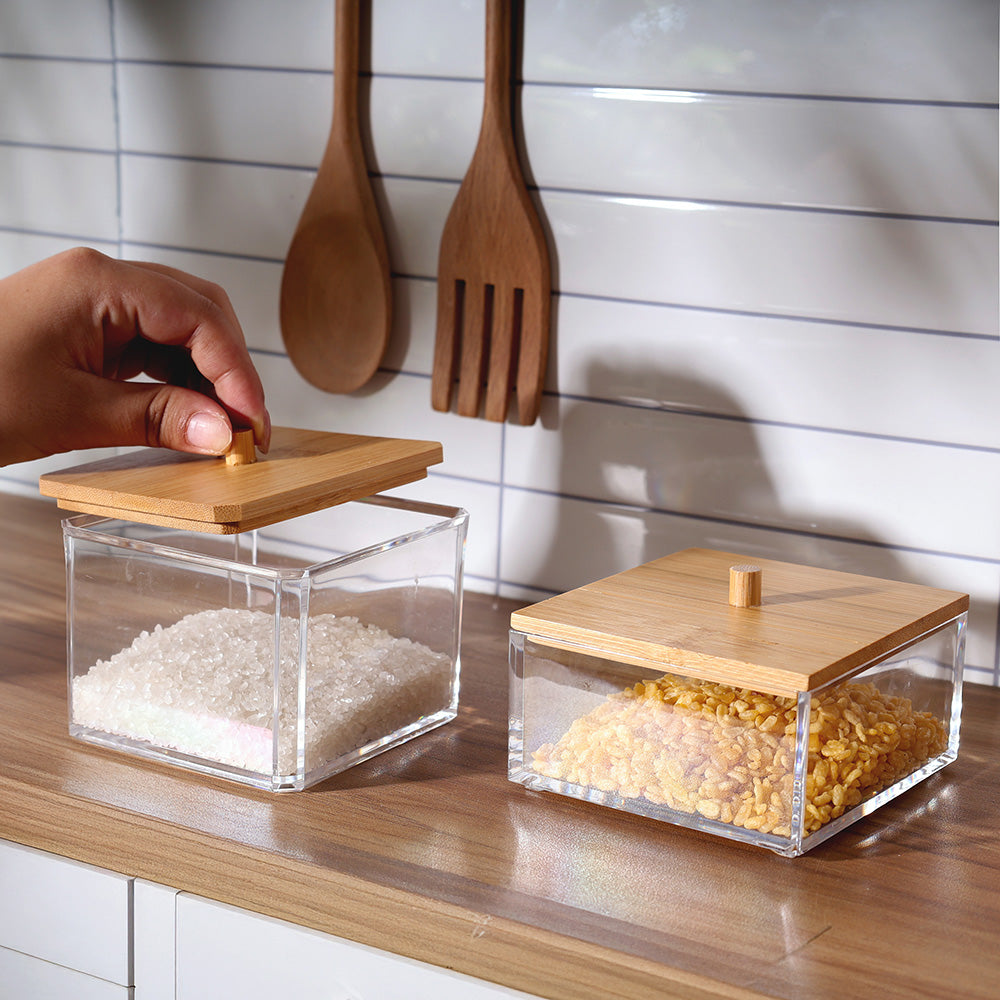 Tabz Square Storage Jar With Bamboo Lid - Medium