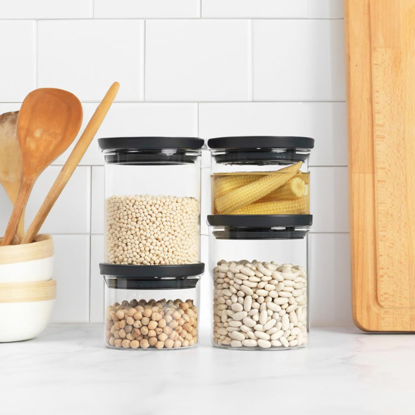 Stackable Glass Jars, Set of 4 - Dark Grey