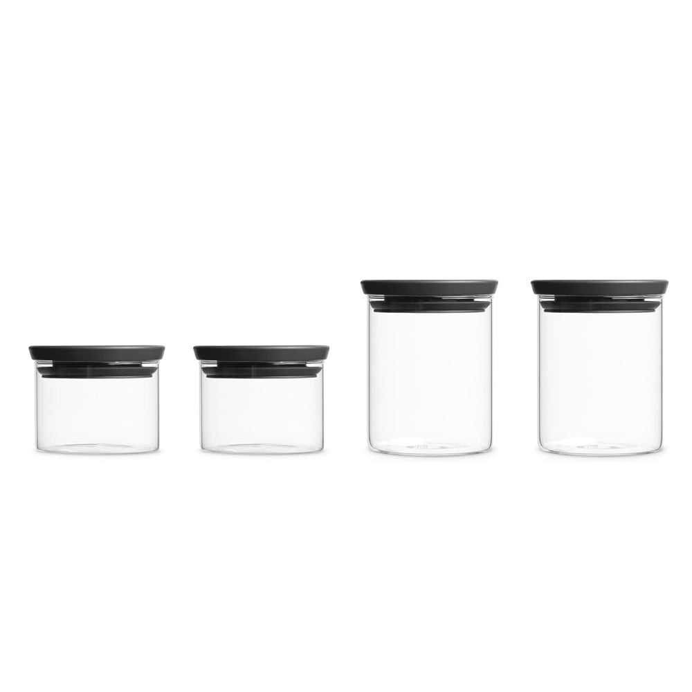 Stackable Glass Jars, Set of 4 - Dark Grey