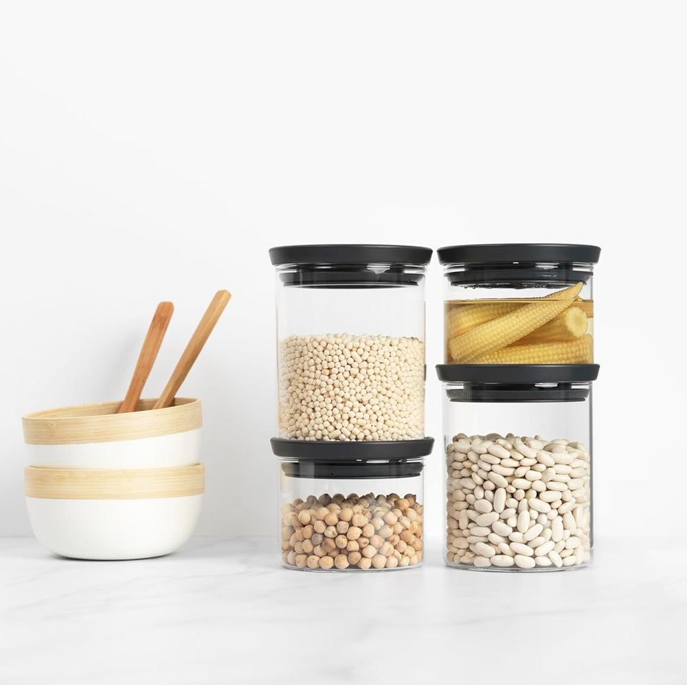 Stackable Glass Jars, Set of 4 - Dark Grey