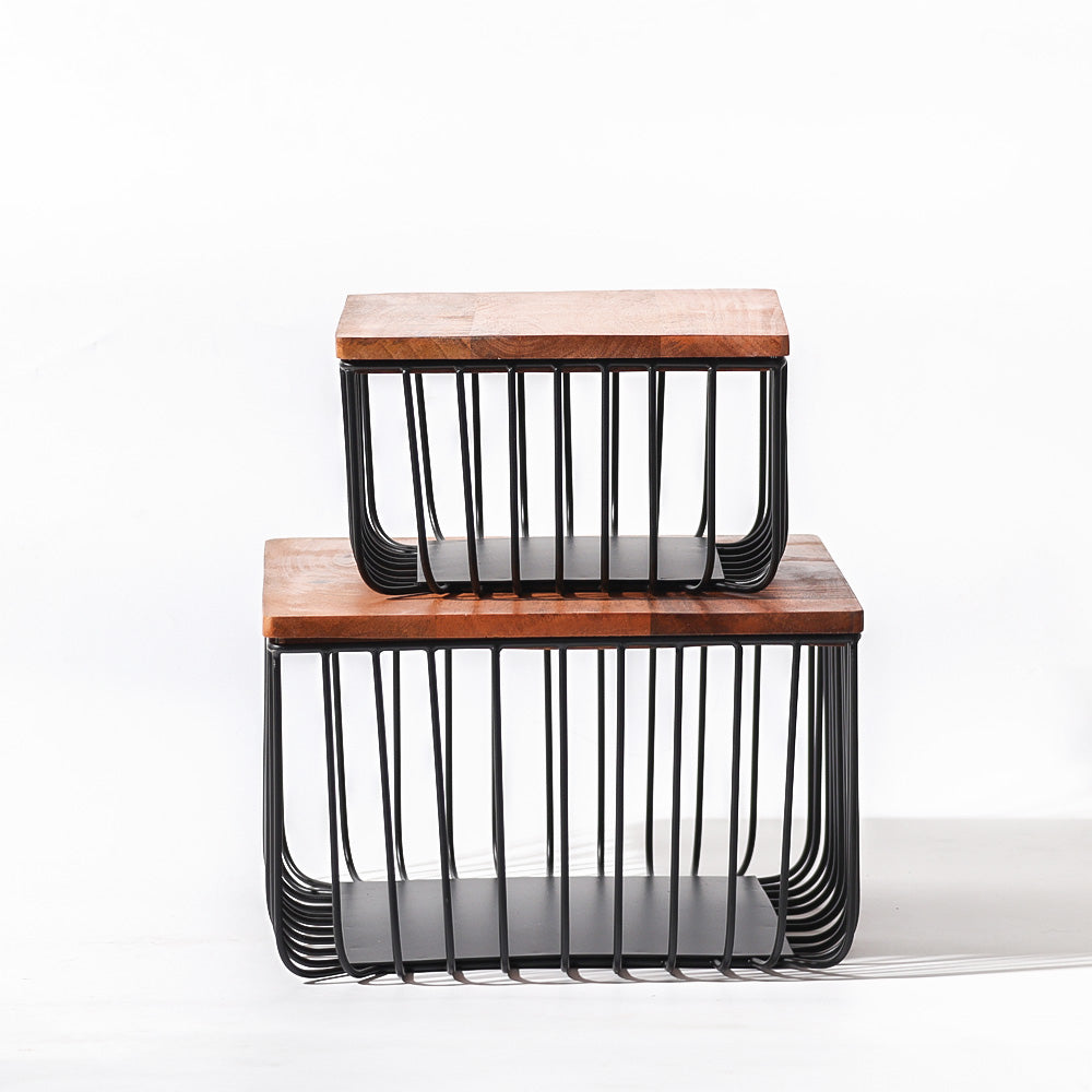 Stackable Square Wire Baskets with Lids, Set of 2 - Black