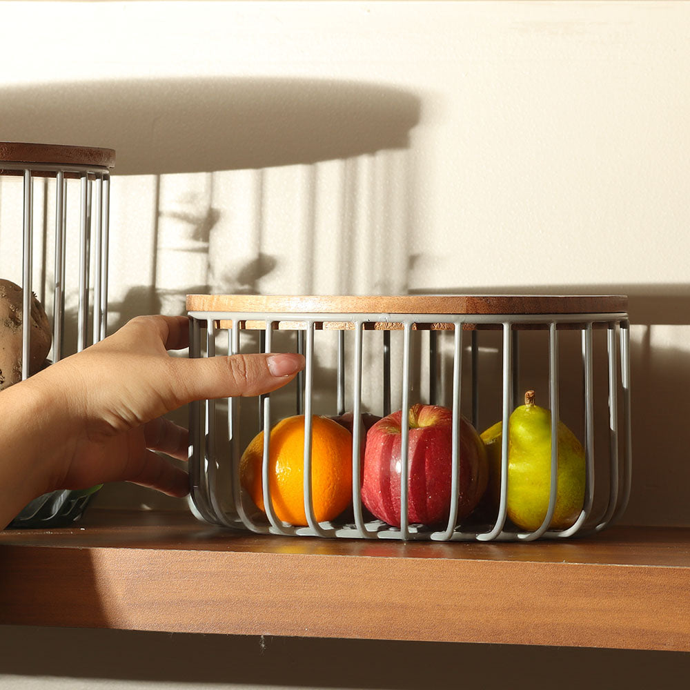 Stackable Wire Storage Baskets with Lids, Set of 2 - Grey