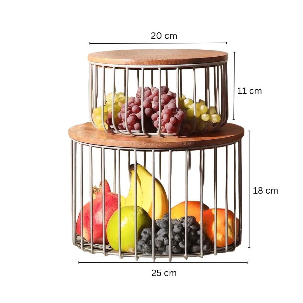 Stackable Wire Storage Baskets with Lids, Set of 2 - Grey