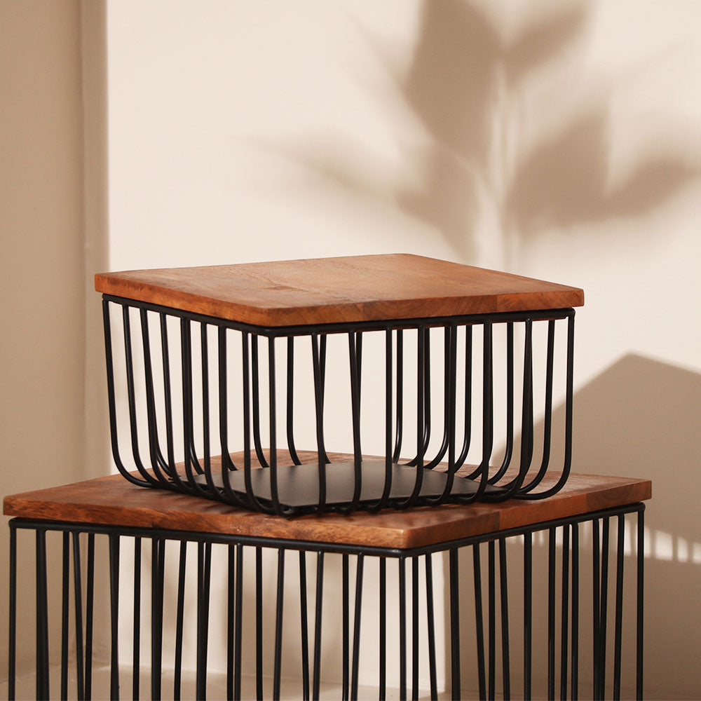 Stackable Square Wire Baskets with Lids, Set of 2 - Black