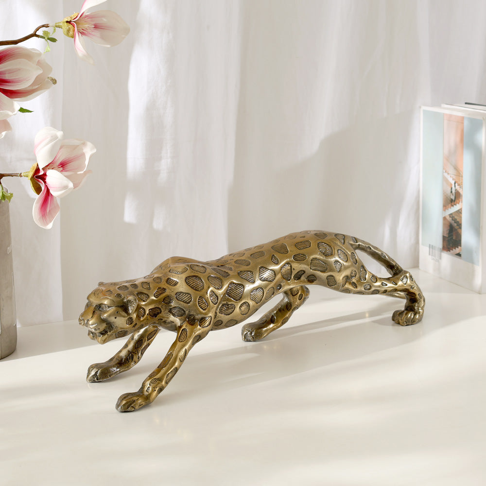 Stalking Leopard Metal Sculpture - Dull Gold