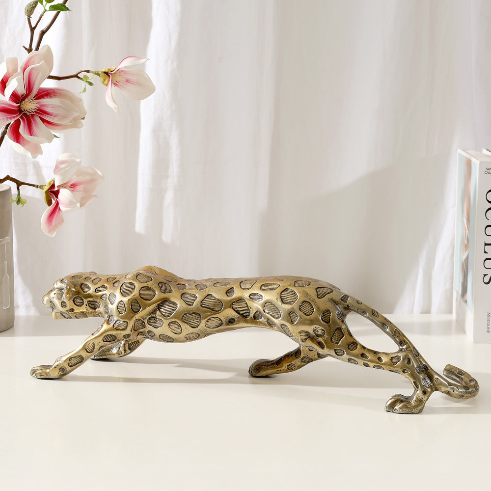 Stalking Leopard Metal Sculpture - Dull Gold