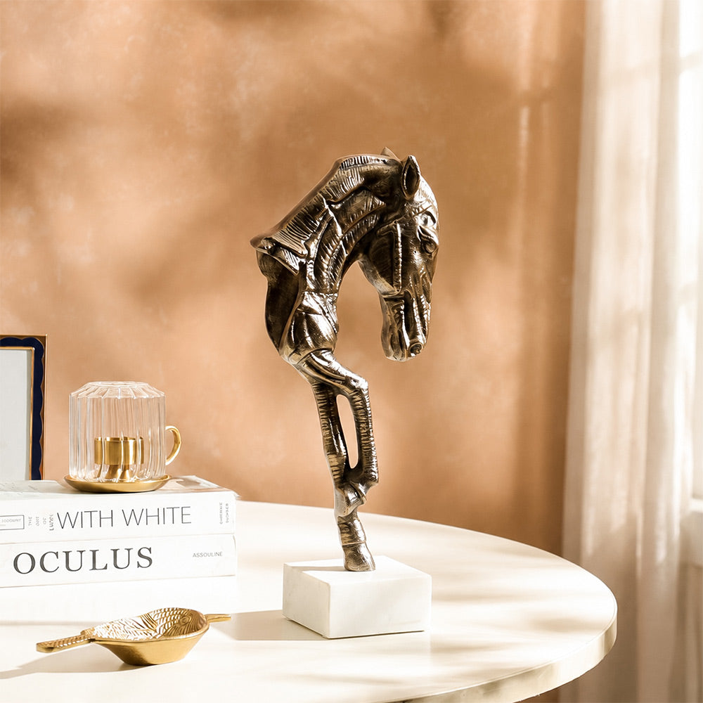 Stallion Metal Sculpture with Marble Base Large - Vintage Gold