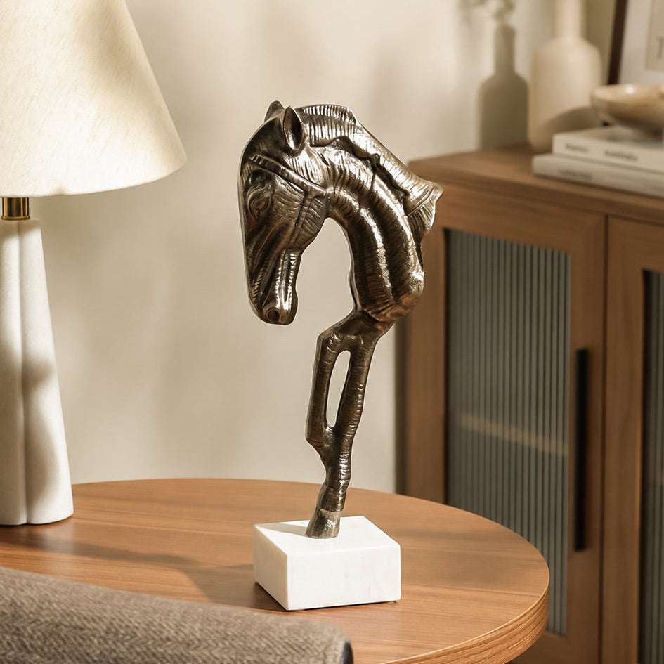 Stallion Metal Sculpture with Marble Base Large - Vintage Gold