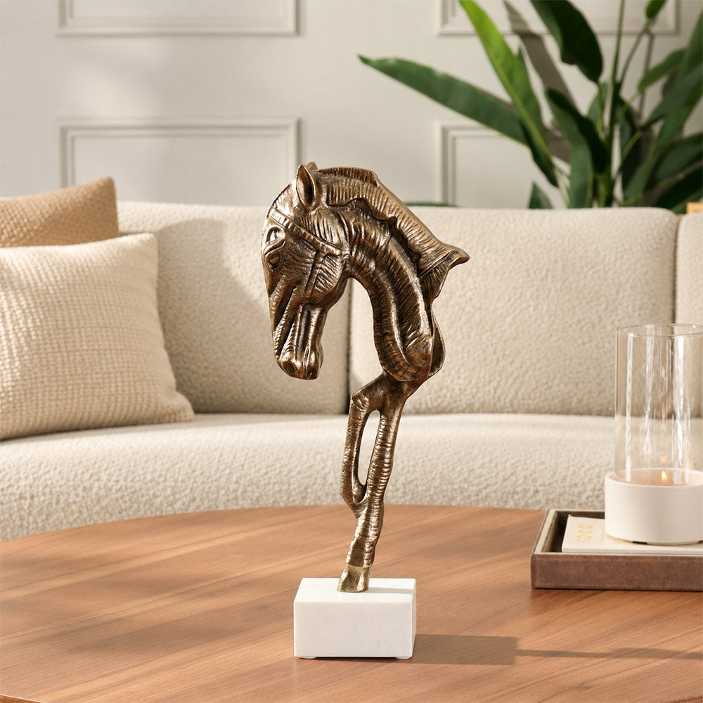 Stallion Metal Sculpture with Marble Base Large - Vintage Gold