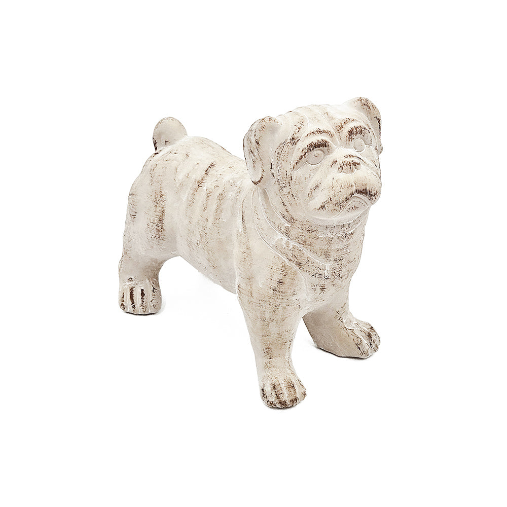 Standing Bulldog Concrete Sculpture Medium - Vintage White
