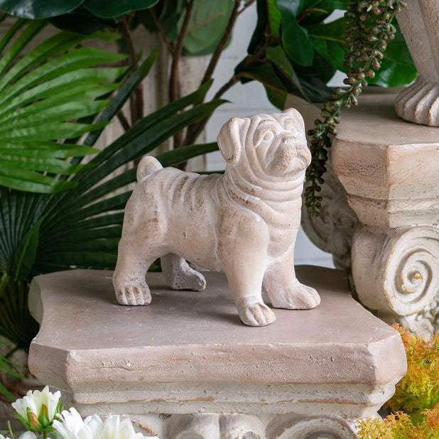 Standing Bulldog Concrete Sculpture Medium - Vintage White