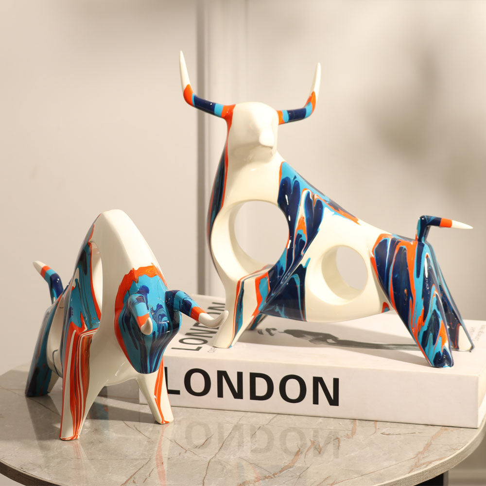 Standing Bull Decorative Sculpture - Splash Blue