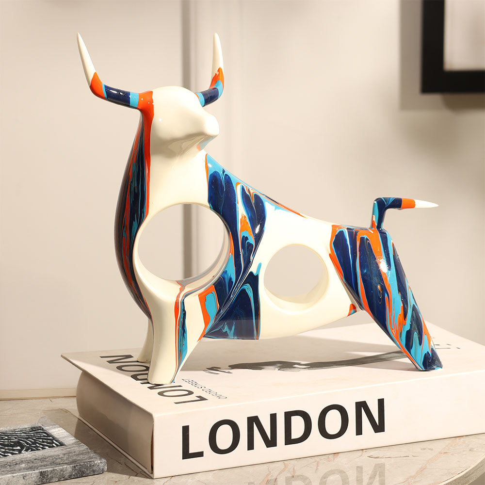 Standing Bull Decorative Sculpture - Splash Blue