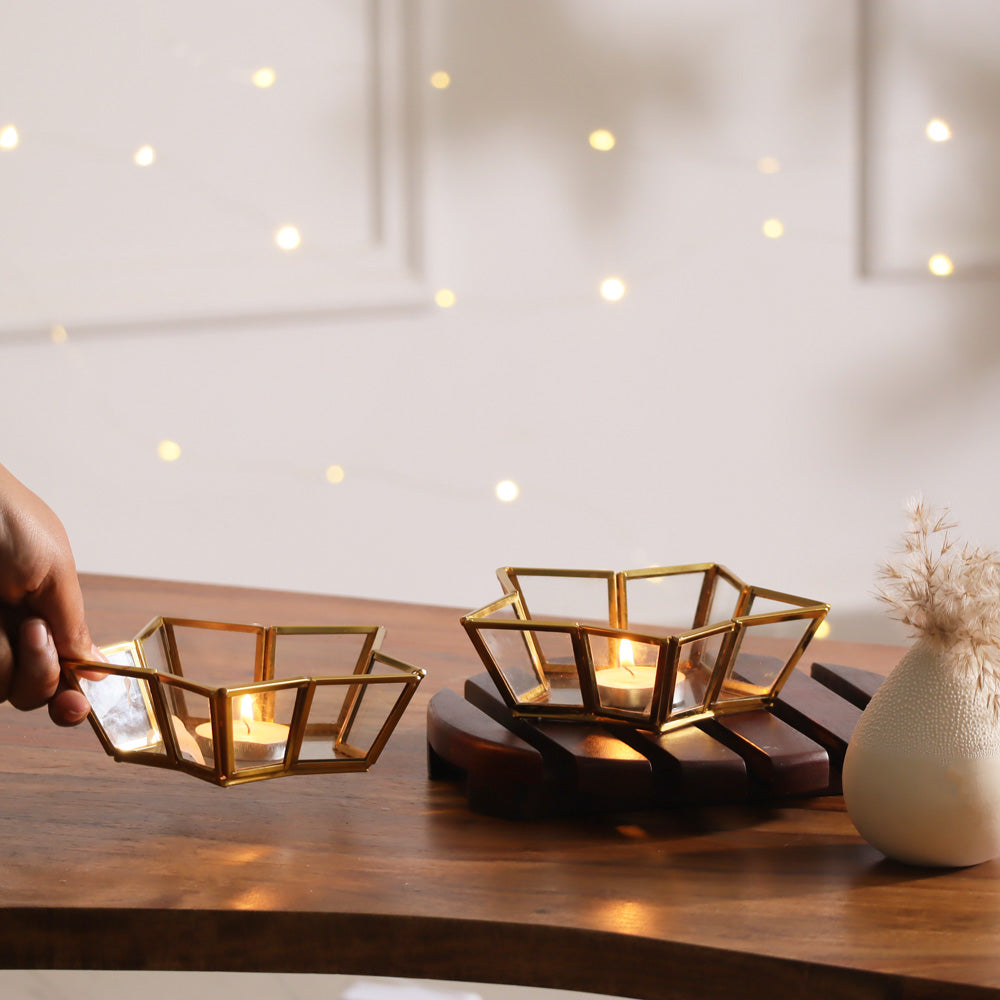 Star Tealight Holders, Set of 2 - Gold