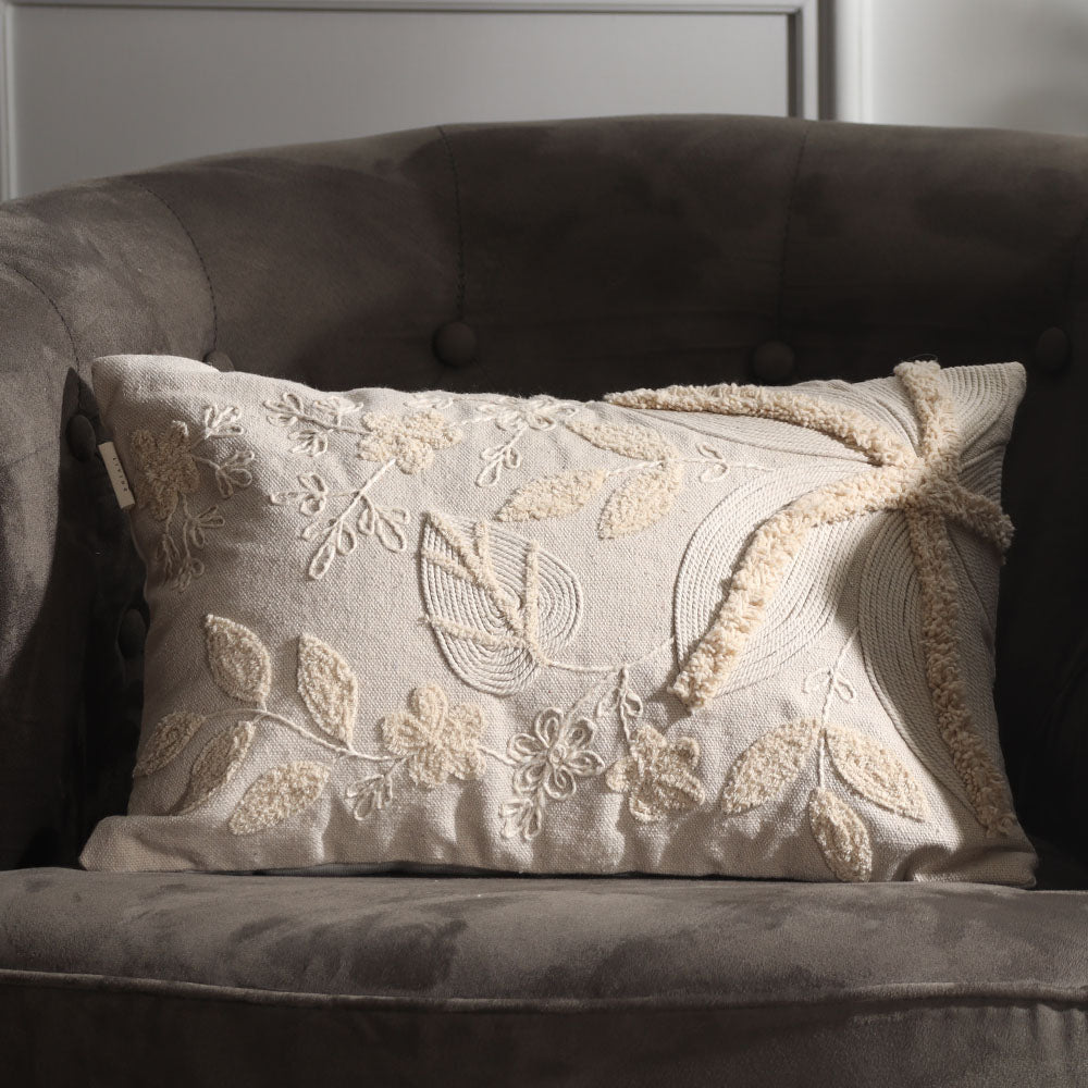 Starfish Tufted Embroidered Rectangular Cotton Cushion Cover 30x50cm - Beige
