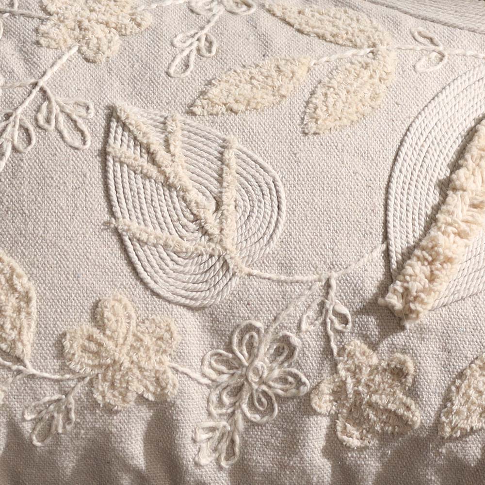 Starfish Tufted Embroidered Rectangular Cotton Cushion Cover 30x50cm - Beige