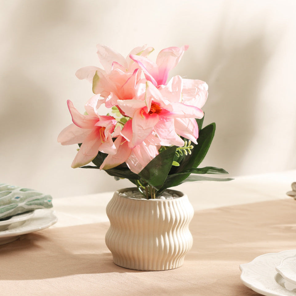 Stargazer Lilies Artificial Potted Plant - Pink Cream