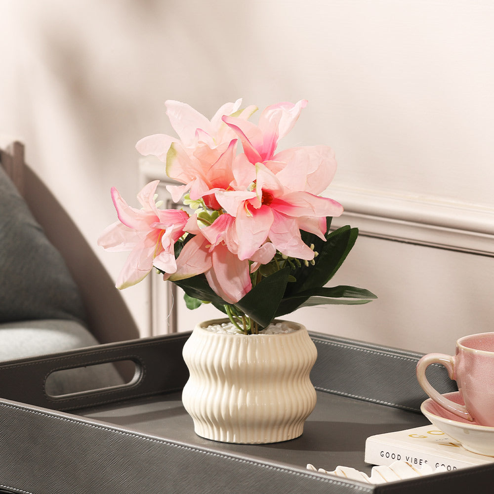 Stargazer Lilies Artificial Potted Plant - Pink Cream