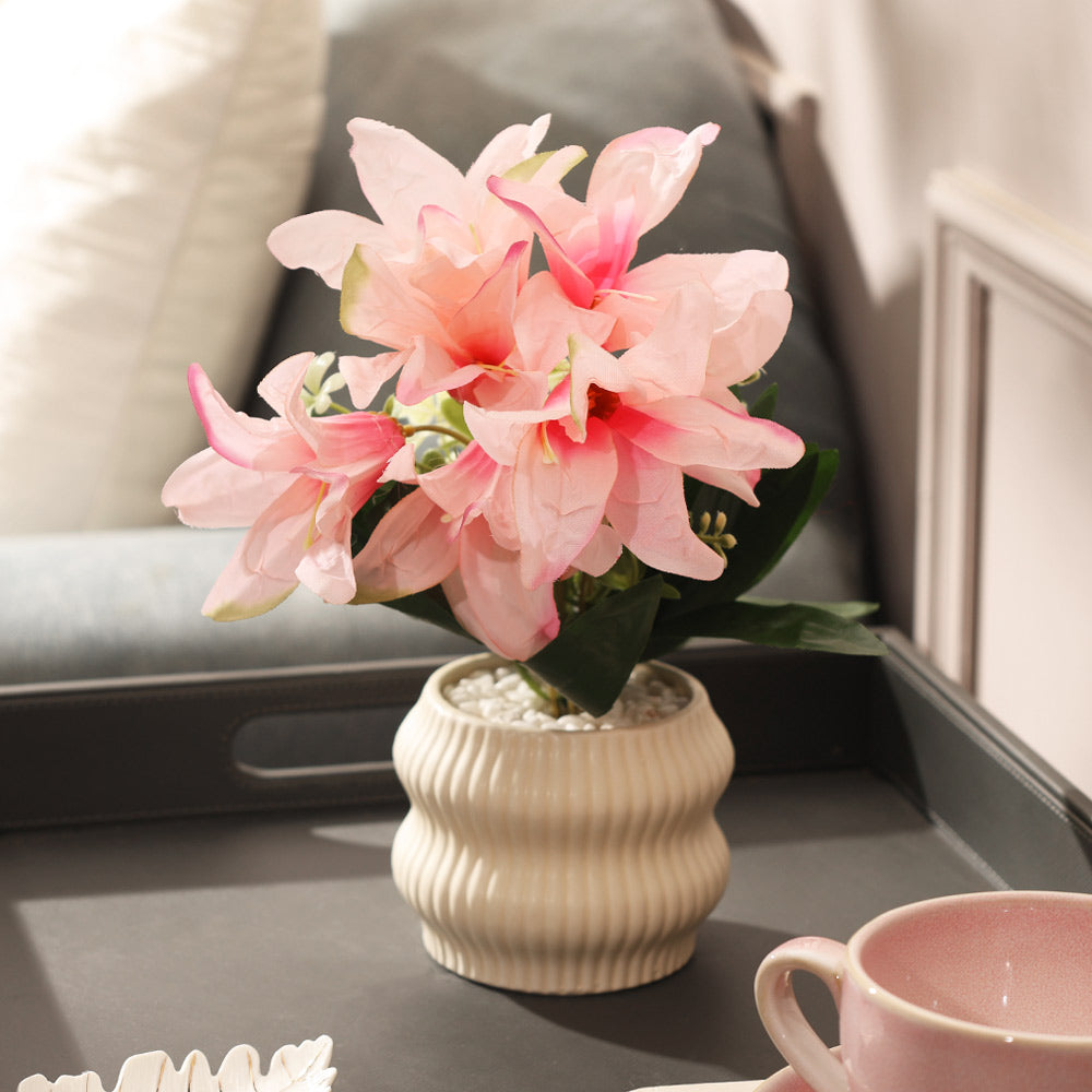 Stargazer Lilies Artificial Potted Plant - Pink Cream