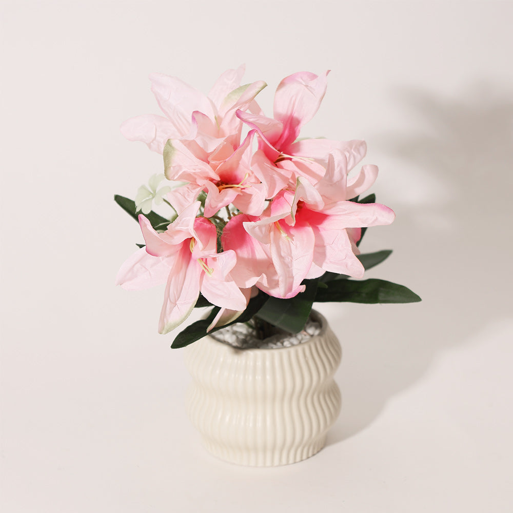 Stargazer Lilies Artificial Potted Plant - Pink Cream