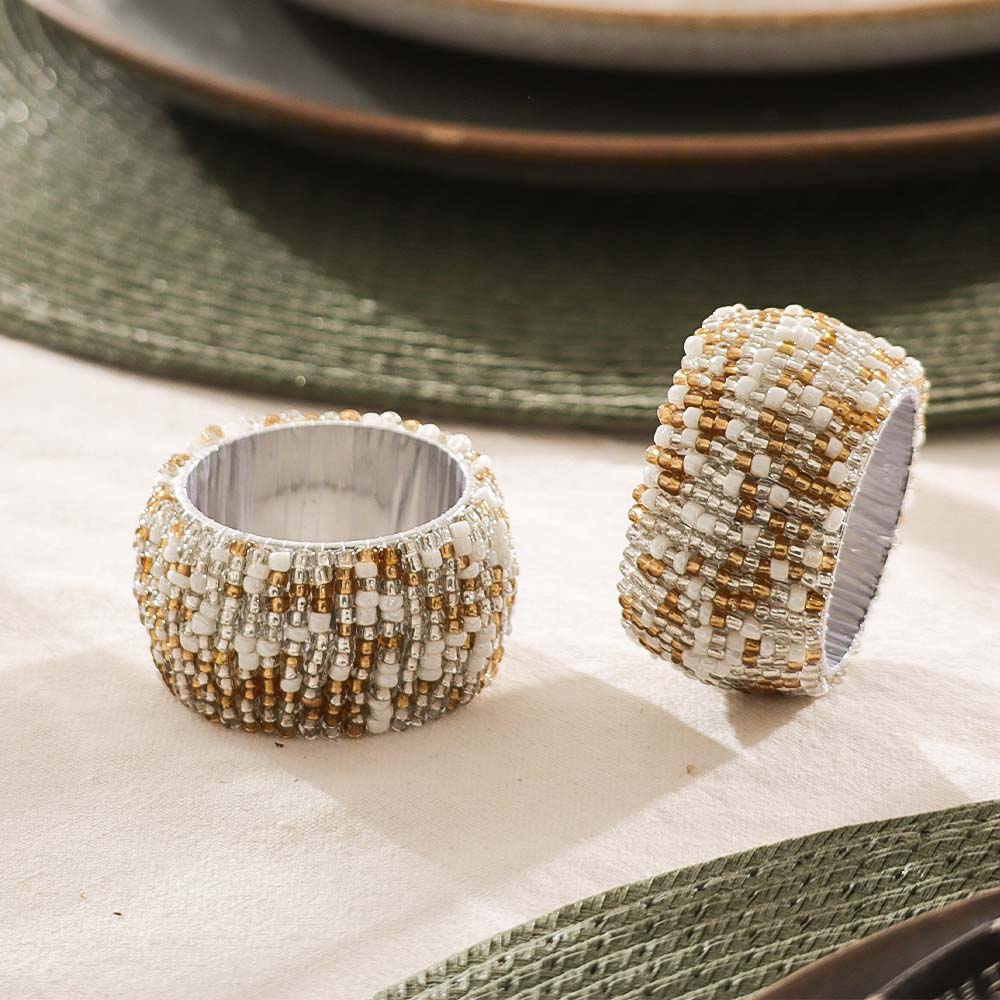 Starlight Beaded Napkin Rings, Set of 4 - Gold Silver