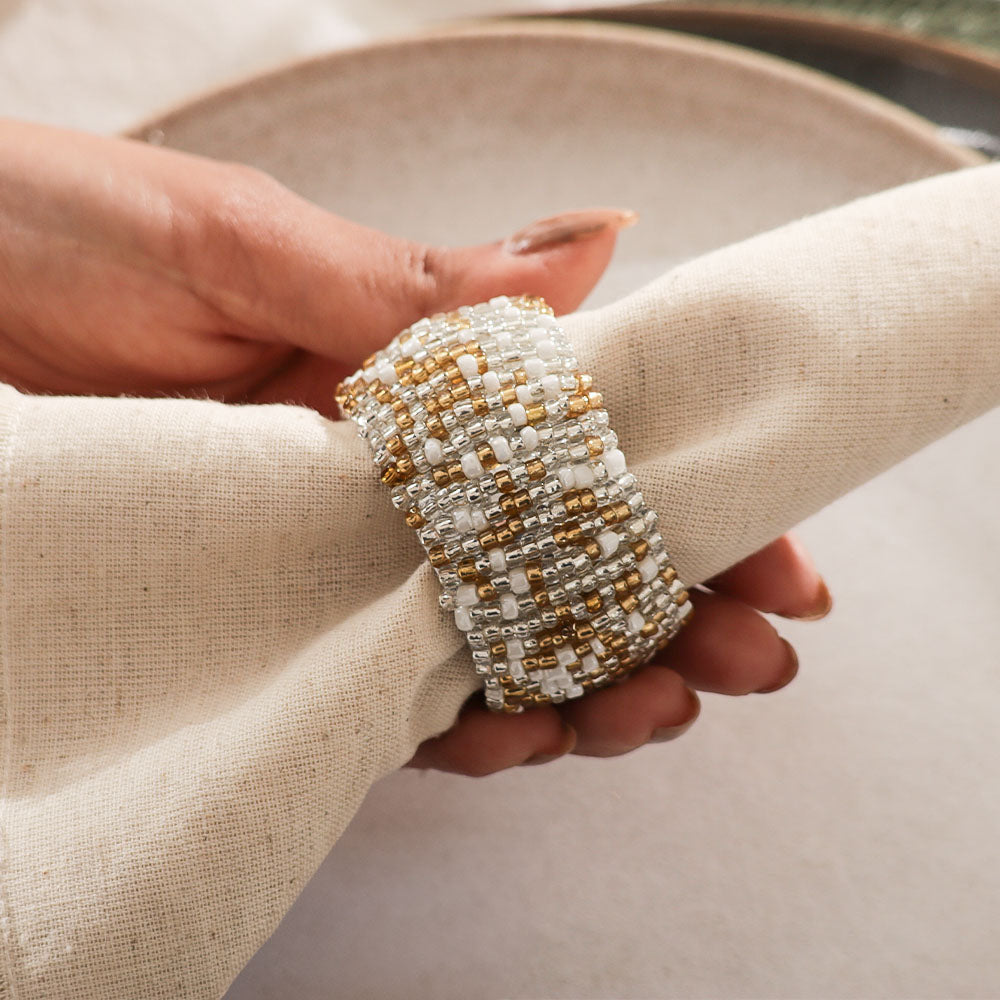 Starlight Beaded Napkin Rings, Set of 4 - Gold Silver