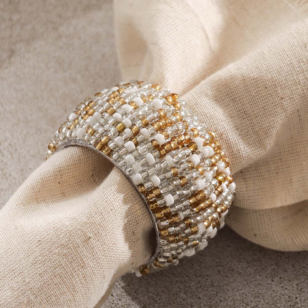 Starlight Beaded Napkin Rings, Set of 4 - Gold Silver