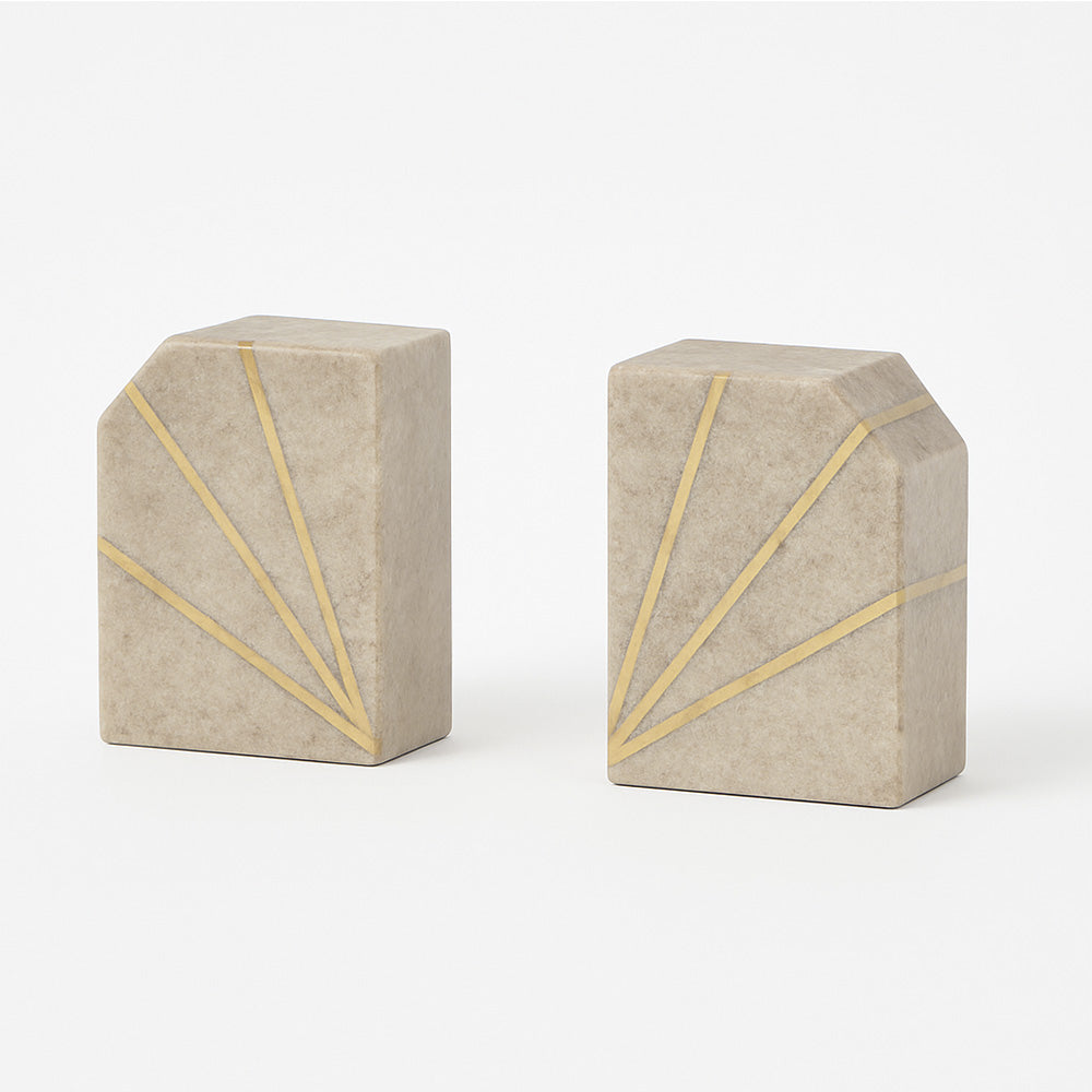 Stella Marble Bookends, Set of 2 - Beige Gold