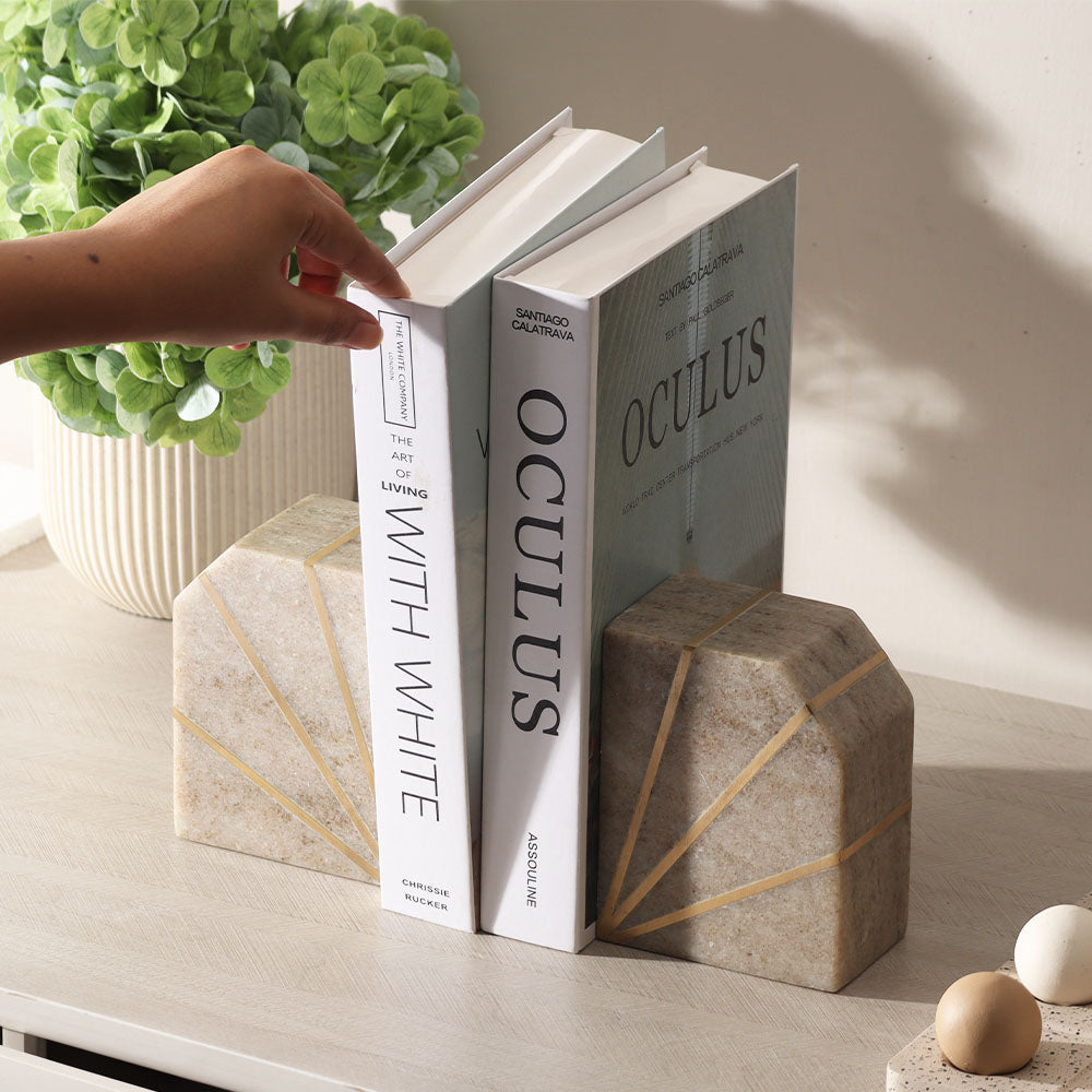 Stella Marble Bookends, Set of 2 - Beige Gold