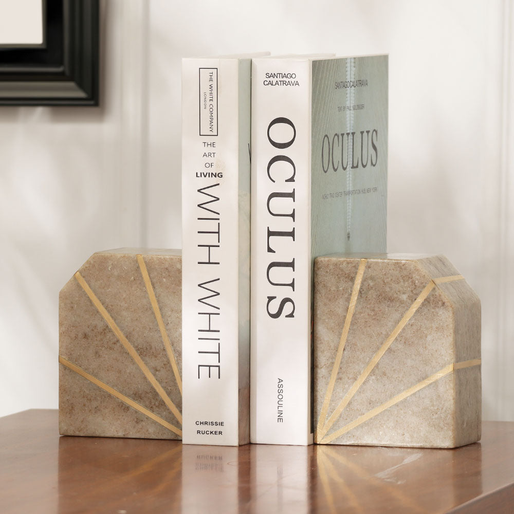 Stella Marble Bookends, Set of 2 - Beige Gold