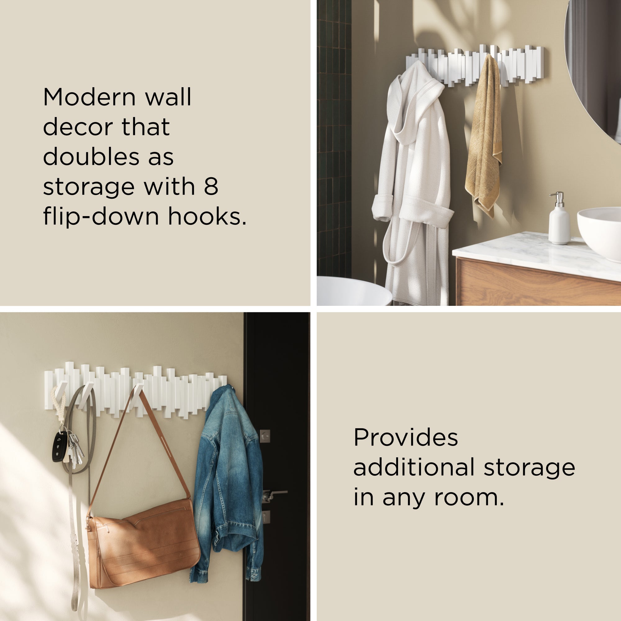 Sticks 8 Flip-Down Hooks - White