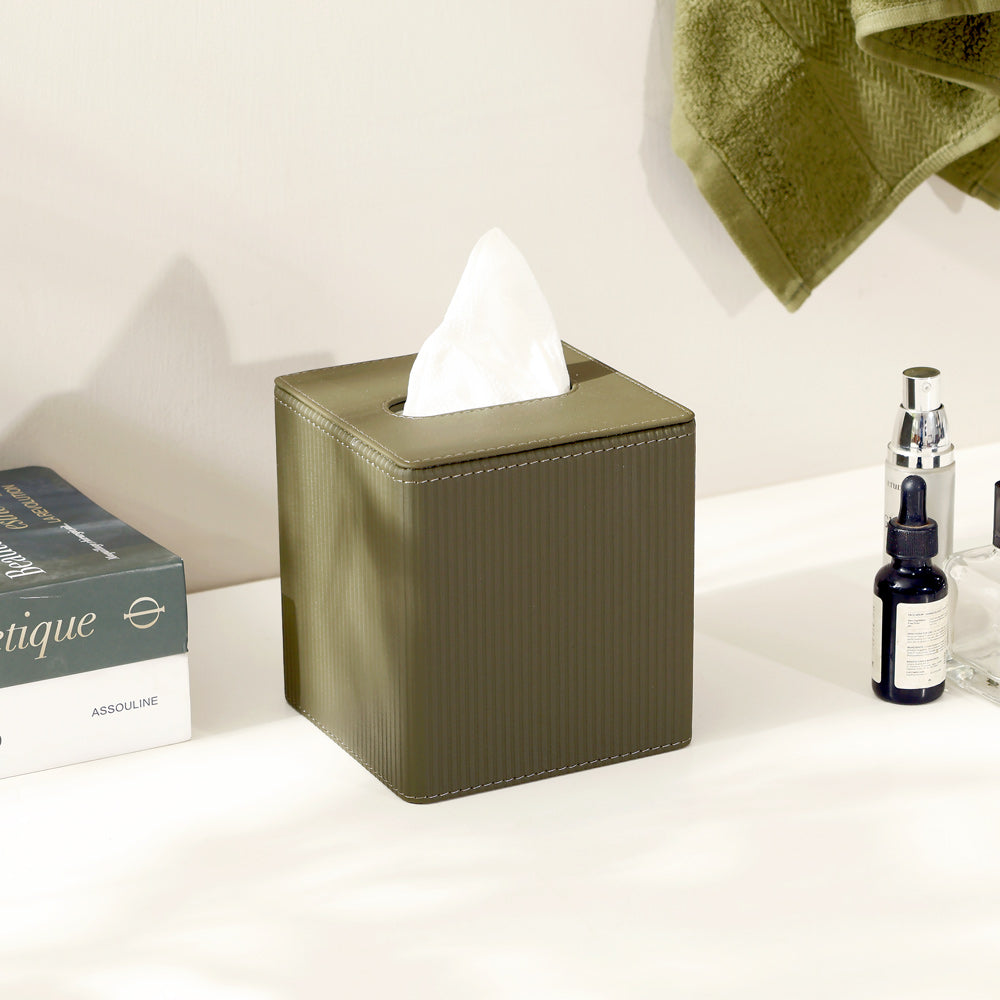 Streak Square Tissue Box Holder - Olive
