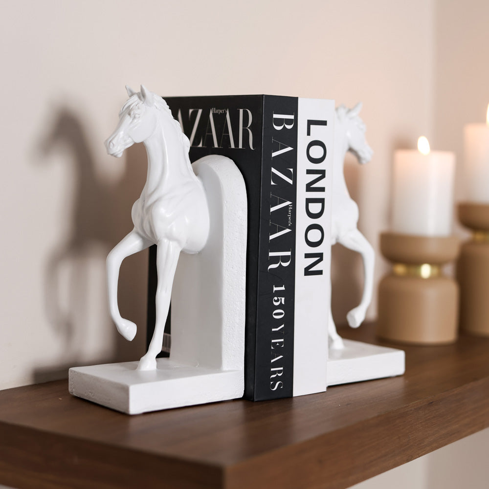 Striding Horses Bookends, Set of 2 - White