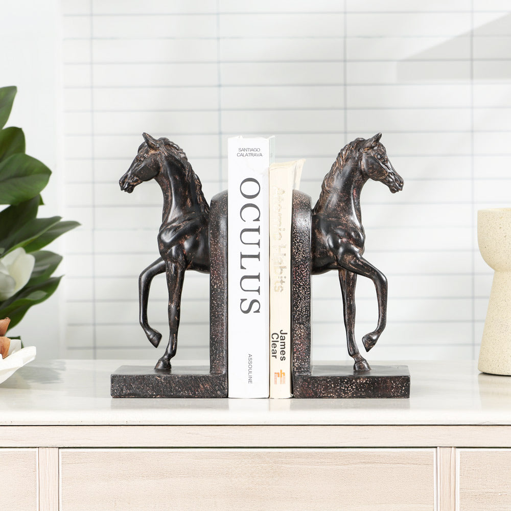 Striding Horse Bookends, Set of 2 - Vintage Brown