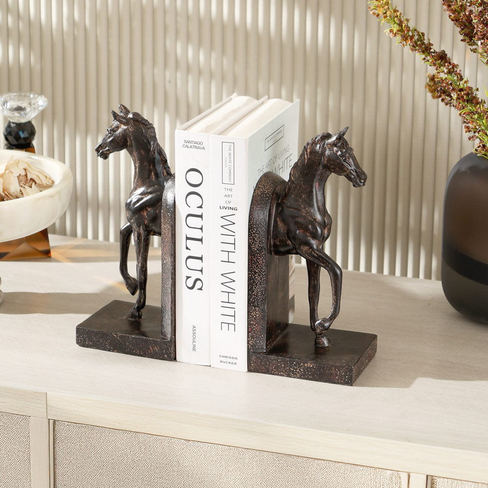 Striding Horse Bookends, Set of 2 - Vintage Brown