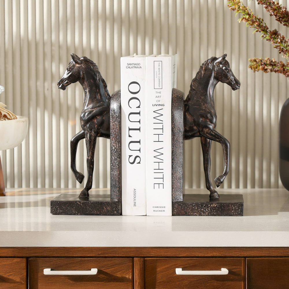Striding Horse Bookends, Set of 2 - Vintage Brown