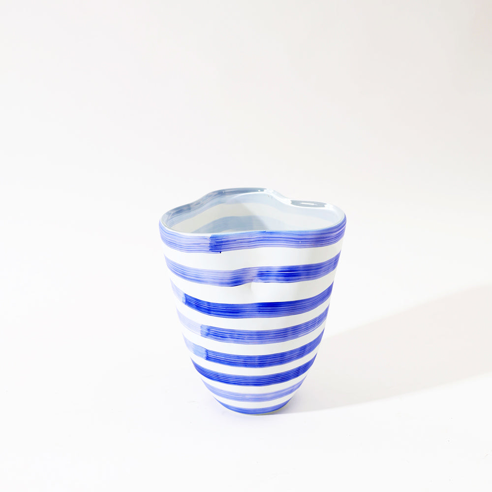 Striper Handpainted Glass Vase Medium - Azure White