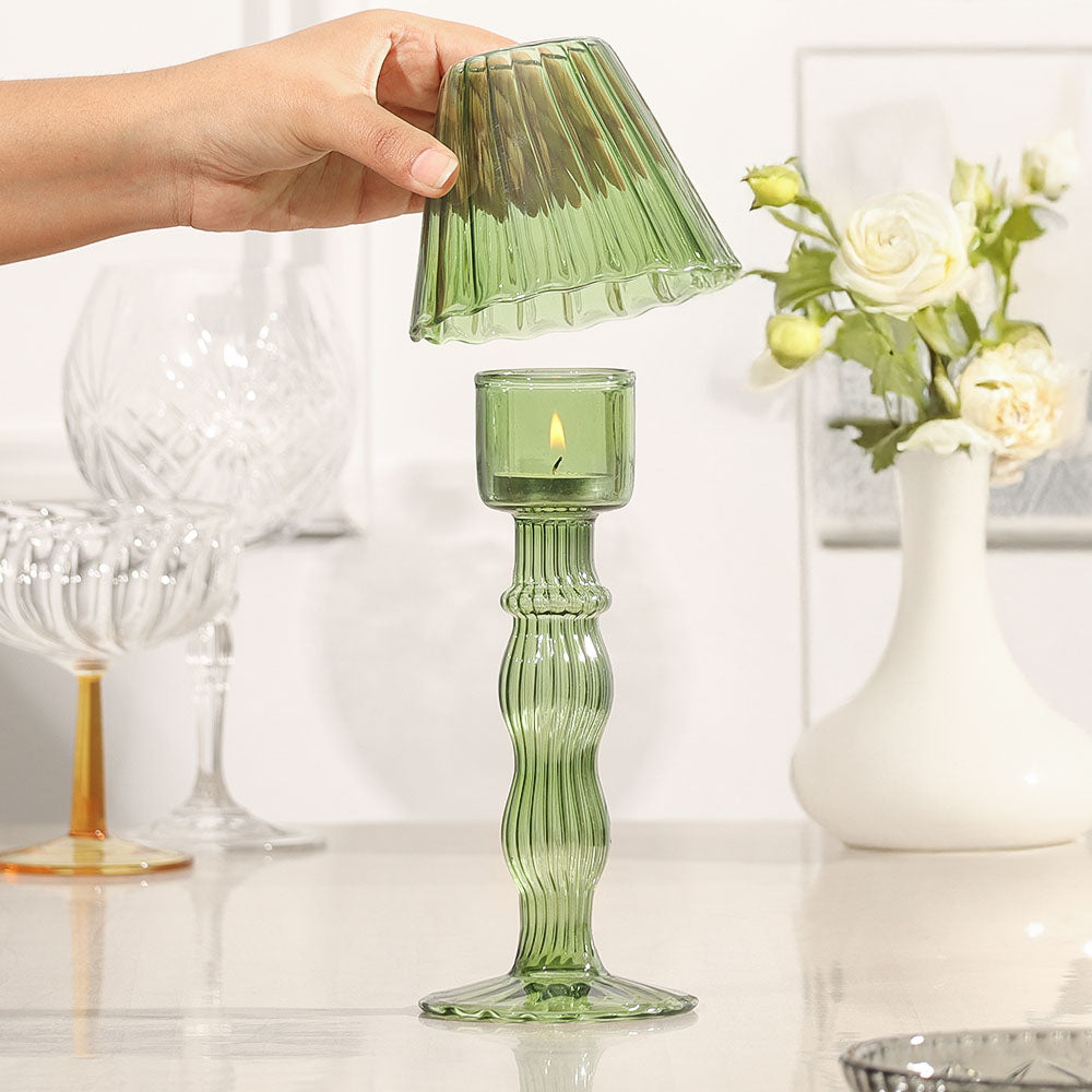 Sintra Glass Tealight Holder Lamp - Dark Green