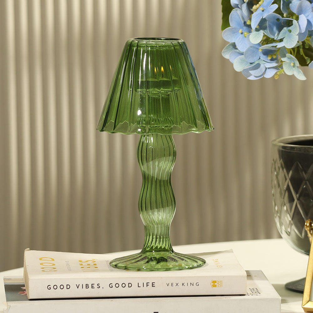 Sintra Glass Tealight Holder Lamp - Dark Green