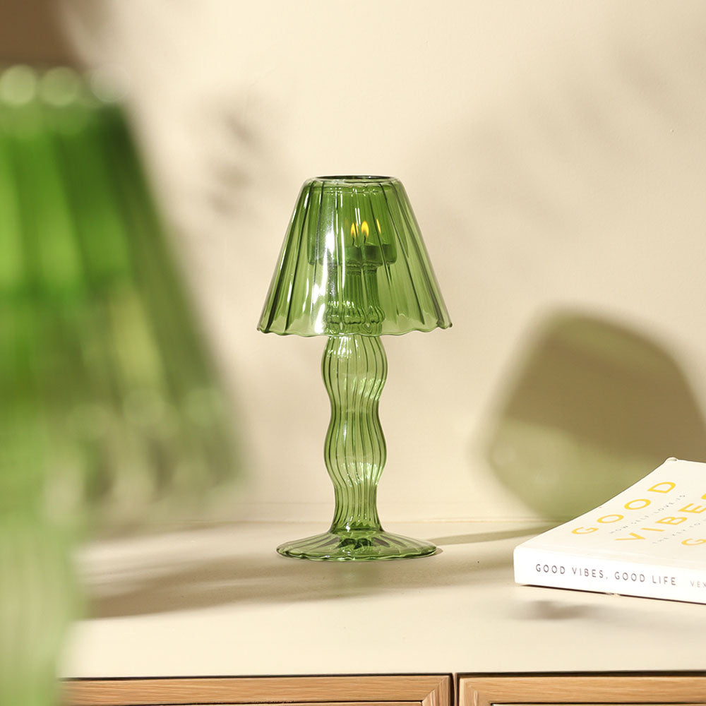 Sintra Glass Tealight Holder Lamp - Dark Green